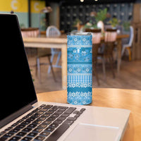 Hawaiian Hibiscus Honu Skinny Tumbler Blue Mele Kalikimaka Palaka Spirit - Polynesian Pride