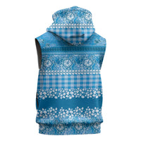Hawaiian Hibiscus Honu Sleeveless Hoodie Blue Mele Kalikimaka Palaka Spirit - Polynesian Pride