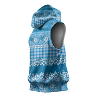 Hawaiian Hibiscus Honu Sleeveless Hoodie Blue Mele Kalikimaka Palaka Spirit - Polynesian Pride