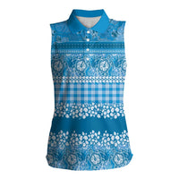 Hawaiian Hibiscus Honu Women Sleeveless Polo Shirt Blue Mele Kalikimaka Palaka Spirit LT9 Female Blue - Polynesian Pride