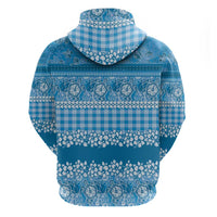 Hawaiian Hibiscus Honu Zip Hoodie Blue Mele Kalikimaka Palaka Spirit LT9 - Polynesian Pride
