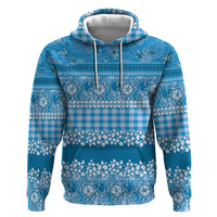Hawaiian Hibiscus Honu Zip Hoodie Blue Mele Kalikimaka Palaka Spirit LT9 Pullover Hoodie Blue - Polynesian Pride