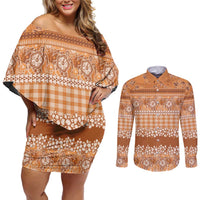 Hawaiian Hibiscus Honu Couples Matching Off Shoulder Short Dress and Long Sleeve Button Shirt Gold Mele Kalikimaka Palaka Spirit LT9 Gold - Polynesian Pride