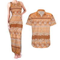 Hawaiian Hibiscus Honu Couples Matching Tank Maxi Dress and Hawaiian Shirt Gold Mele Kalikimaka Palaka Spirit LT9 Gold - Polynesian Pride