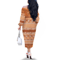 Hawaiian Hibiscus Honu Family Matching Off The Shoulder Long Sleeve Dress and Hawaiian Shirt Gold Mele Kalikimaka Palaka Spirit LT9 - Polynesian Pride