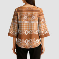 Hawaiian Hibiscus Honu Kimono Sleeve Blouse Gold Mele Kalikimaka Palaka Spirit - Polynesian Pride