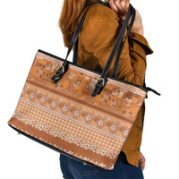 Hawaiian Hibiscus Honu Leather Tote Bag Gold Mele Kalikimaka Palaka Spirit - Polynesian Pride