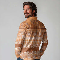 Hawaiian Hibiscus Honu Long Sleeve Polo Shirt Gold Mele Kalikimaka Palaka Spirit LT9 - Polynesian Pride