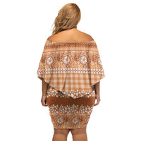 Hawaiian Hibiscus Honu Off Shoulder Short Dress Gold Mele Kalikimaka Palaka Spirit LT9 - Polynesian Pride