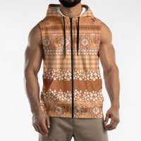 Hawaiian Hibiscus Honu Sleeveless Zip Hoodie Gold Mele Kalikimaka Palaka Spirit - Polynesian Pride