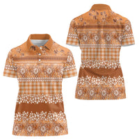 Hawaiian Hibiscus Honu Women Polo Shirt Gold Mele Kalikimaka Palaka Spirit LT9 - Polynesian Pride