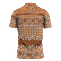 Hawaiian Hibiscus Honu Zipper Polo Shirt Gold Mele Kalikimaka Palaka Spirit - Polynesian Pride