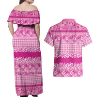 Hawaiian Hibiscus Honu Couples Matching Off Shoulder Maxi Dress and Hawaiian Shirt Pink Mele Kalikimaka Palaka Spirit LT9 - Polynesian Pride