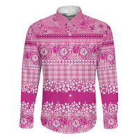 Hawaiian Hibiscus Honu Family Matching Off The Shoulder Long Sleeve Dress and Hawaiian Shirt Pink Mele Kalikimaka Palaka Spirit LT9 Dad's Shirt - Long Sleeve Pink - Polynesian Pride