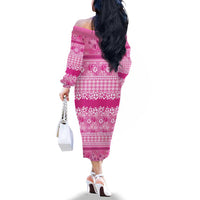 Hawaiian Hibiscus Honu Family Matching Off The Shoulder Long Sleeve Dress and Hawaiian Shirt Pink Mele Kalikimaka Palaka Spirit LT9 - Polynesian Pride