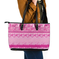 Hawaiian Hibiscus Honu Leather Tote Bag Pink Mele Kalikimaka Palaka Spirit - Polynesian Pride