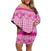 Hawaiian Hibiscus Honu Off Shoulder Short Dress Pink Mele Kalikimaka Palaka Spirit LT9 Women Pink - Polynesian Pride