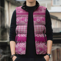 Hawaiian Hibiscus Honu Sleeveless Puffer Jacket Pink Mele Kalikimaka Palaka Spirit - Polynesian Pride
