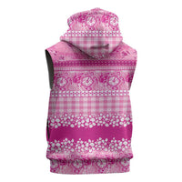 Hawaiian Hibiscus Honu Sleeveless Zip Hoodie Pink Mele Kalikimaka Palaka Spirit LT9 - Polynesian Pride