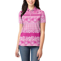 Hawaiian Hibiscus Honu Women Polo Shirt Pink Mele Kalikimaka Palaka Spirit - Polynesian Pride