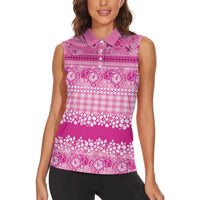 Hawaiian Hibiscus Honu Women Sleeveless Polo Shirt Pink Mele Kalikimaka Palaka Spirit LT9 - Polynesian Pride