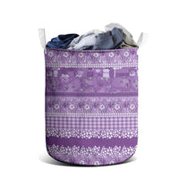 Hawaiian Hibiscus Honu Laundry Basket Purple Mele Kalikimaka Palaka Spirit LT9 - Polynesian Pride