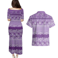 Hawaiian Hibiscus Honu Couples Matching Puletasi and Hawaiian Shirt Purple Mele Kalikimaka Palaka Spirit LT9 - Polynesian Pride