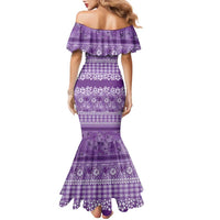 Hawaiian Hibiscus Honu Family Matching Mermaid Dress and Hawaiian Shirt Purple Mele Kalikimaka Palaka Spirit LT9 - Polynesian Pride