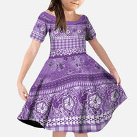 Hawaiian Hibiscus Honu Family Matching Off Shoulder Maxi Dress and Hawaiian Shirt Purple Mele Kalikimaka Palaka Spirit LT9 Daughter's Dress Purple - Polynesian Pride