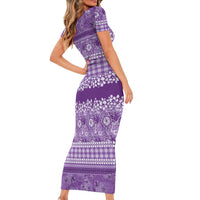 Hawaiian Hibiscus Honu Family Matching Short Sleeve Bodycon Dress and Hawaiian Shirt Purple Mele Kalikimaka Palaka Spirit LT9 - Polynesian Pride