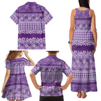 Hawaiian Hibiscus Honu Family Matching Tank Maxi Dress and Hawaiian Shirt Purple Mele Kalikimaka Palaka Spirit LT9 - Polynesian Pride