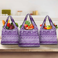 Hawaiian Hibiscus Honu Grocery Bag Purple Mele Kalikimaka Palaka Spirit - Polynesian Pride