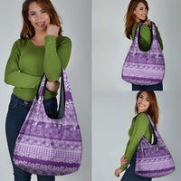 Hawaiian Hibiscus Honu Grocery Bag Purple Mele Kalikimaka Palaka Spirit - Polynesian Pride