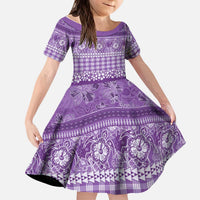 Hawaiian Hibiscus Honu Kid Short Sleeve Dress Purple Mele Kalikimaka Palaka Spirit - Polynesian Pride