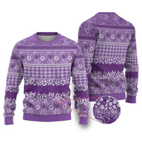 Hawaiian Hibiscus Honu Ugly Christmas Sweater Purple Mele Kalikimaka Palaka Spirit - Polynesian Pride