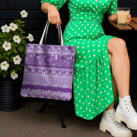 Hawaiian Hibiscus Honu Tote Bag Purple Mele Kalikimaka Palaka Spirit - Polynesian Pride