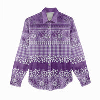 Hawaiian Hibiscus Honu Women Casual Shirt Purple Mele Kalikimaka Palaka Spirit LT9 - Polynesian Pride