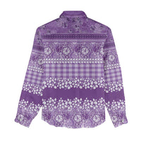Hawaiian Hibiscus Honu Women Casual Shirt Purple Mele Kalikimaka Palaka Spirit LT9 - Polynesian Pride
