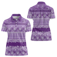 Hawaiian Hibiscus Honu Women Polo Shirt Purple Mele Kalikimaka Palaka Spirit LT9 - Polynesian Pride