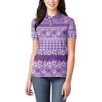 Hawaiian Hibiscus Honu Women Polo Shirt Purple Mele Kalikimaka Palaka Spirit LT9 - Polynesian Pride