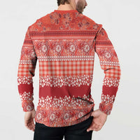 Hawaiian Hibiscus Honu Button Sweatshirt Red Mele Kalikimaka Palaka Spirit - Polynesian Pride