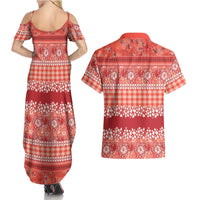Hawaiian Hibiscus Honu Couples Matching Summer Maxi Dress and Hawaiian Shirt Red Mele Kalikimaka Palaka Spirit LT9 - Polynesian Pride