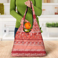 Hawaiian Hibiscus Honu Grocery Bag Red Mele Kalikimaka Palaka Spirit - Polynesian Pride