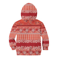 Hawaiian Hibiscus Honu Kid Hoodie Red Mele Kalikimaka Palaka Spirit - Polynesian Pride