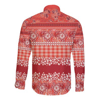 Hawaiian Hibiscus Honu Long Sleeve Button Shirt Red Mele Kalikimaka Palaka Spirit - Polynesian Pride