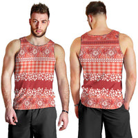 Hawaiian Hibiscus Honu Men Tank Top Red Mele Kalikimaka Palaka Spirit - Polynesian Pride