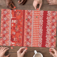 Hawaiian Hibiscus Honu Puzzle Red Mele Kalikimaka Palaka Spirit - Polynesian Pride