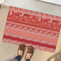 Hawaiian Hibiscus Honu Rubber Doormat Red Mele Kalikimaka Palaka Spirit - Polynesian Pride