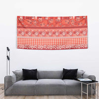 Hawaiian Hibiscus Honu Tapestry Red Mele Kalikimaka Palaka Spirit - Polynesian Pride