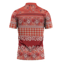 Hawaiian Hibiscus Honu Zipper Polo Shirt Red Mele Kalikimaka Palaka Spirit - Polynesian Pride